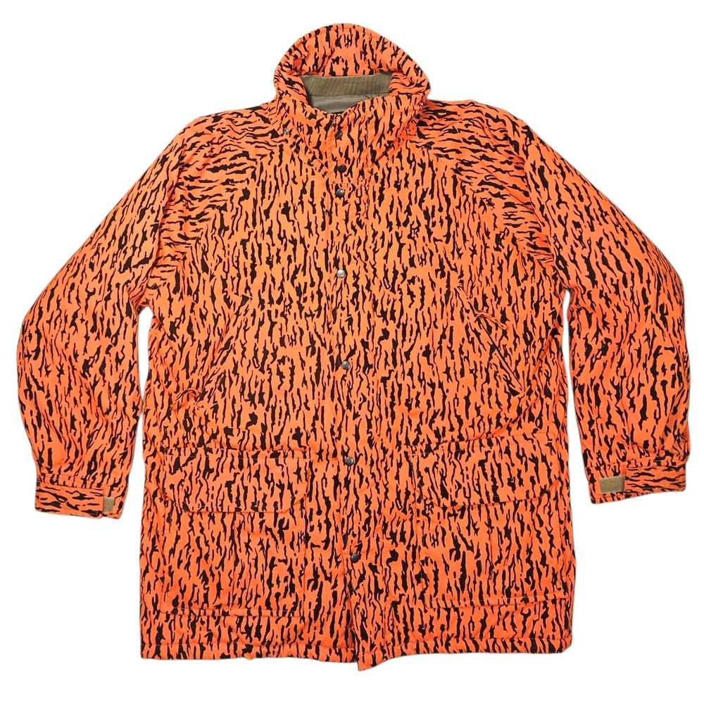 Vintage Mount N Prairie XL Hunting Jacket Blaze Orange Tiger Stripe Camo Parka